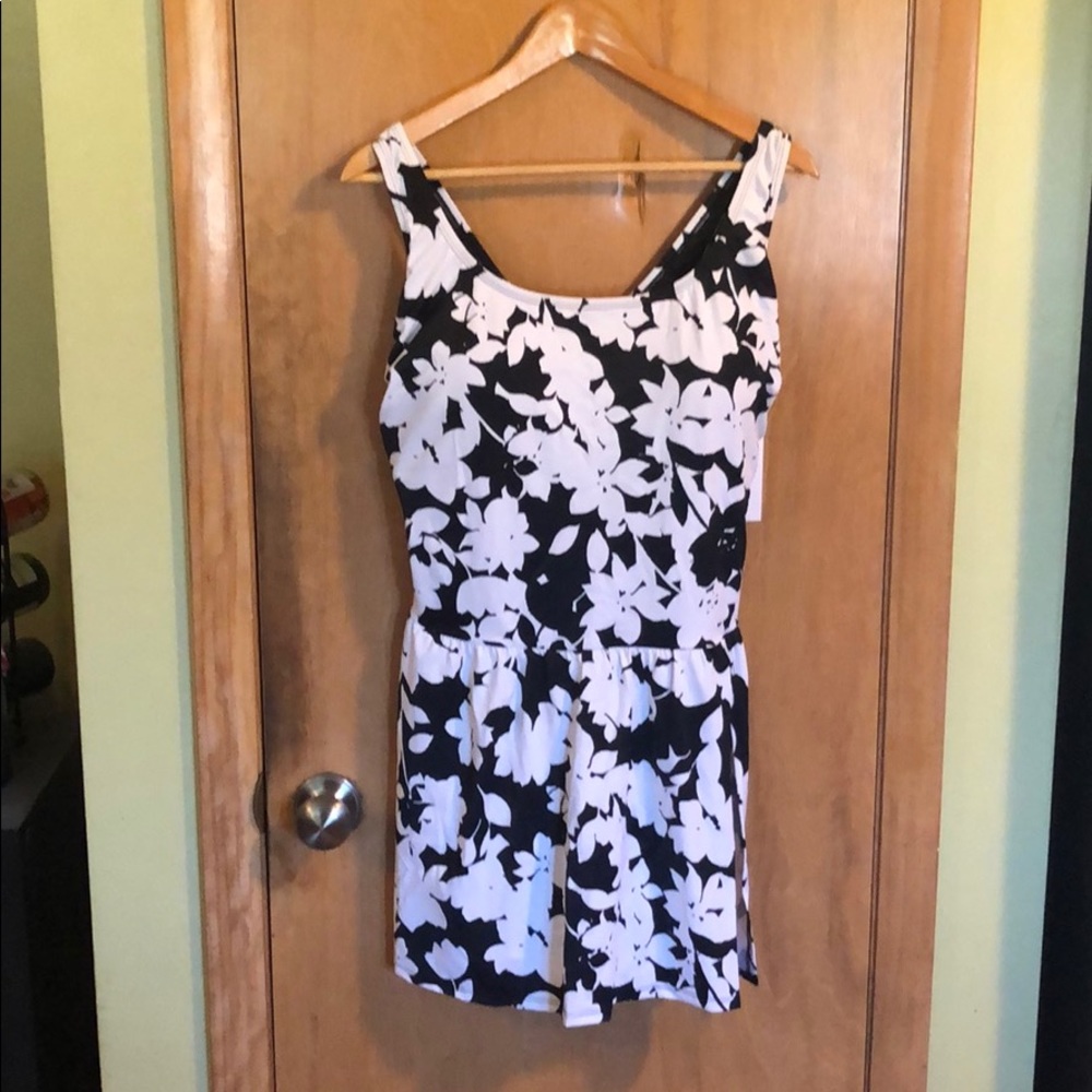 Black and white flowered swim dress